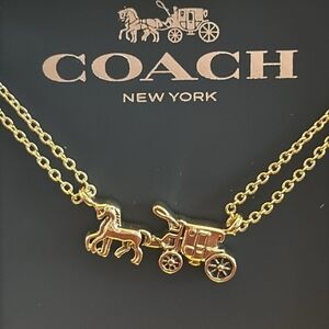 SOLD!! NWT COACH HORSE AND CARRIAGE DOUBLE CHAIN NECKLACE F33375 GOLD